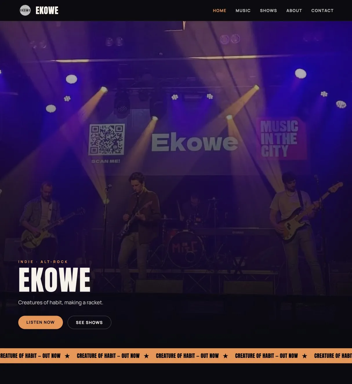 Ekowe website with live photography, music releases and upcoming shows