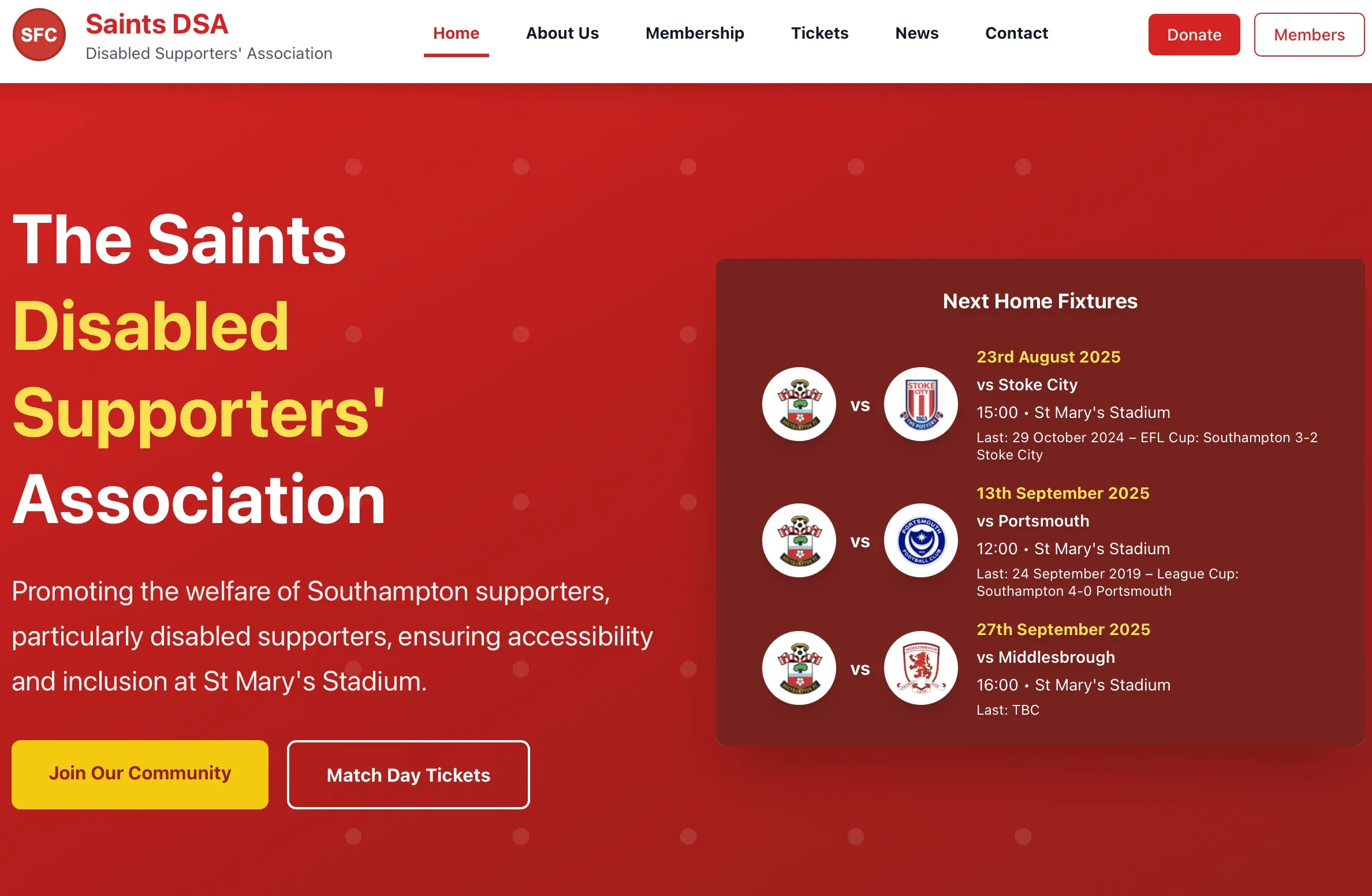 Saints Disabled Supporters’ Association website